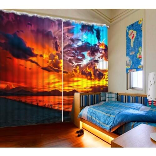 Custom polyester/cotton 3D Curtains For Home beautiful sea landscape colorful Sheer Curtains For Kitchen