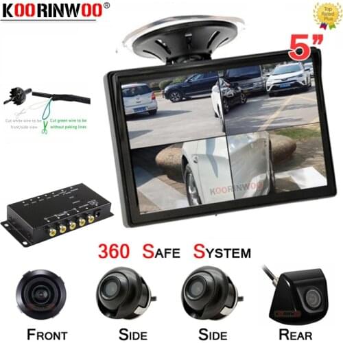 Koorinwoo Mirror Swtich 5" Car Monitor Parking 360 Split Switch Combiner 4 Channels Box Left Right Side Front Rear view Cameras