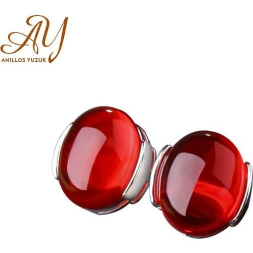 Anillos Yuzuk Fashion 925 Sterling Silver Elegant Beauty Oval Red Green Agate Stud Earrings Women Engagement Jewelry Brincos