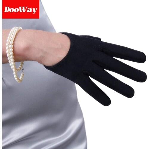 DooWay Women Fashion Suede Gloves Faux Leather 5" 13cm Extra Short Black Double-faced Usual Cold Weather Driving Gloves