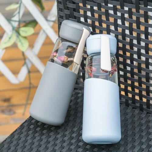 400 ML Glass Water Bottle Healthy Leak Proof Drinking Portable Drinkware with Silicone Cover for Student Lovers