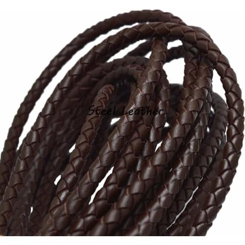 5m/lot Approx 5mm dark brown Round Braided Genuine Leather Cord Rope String Leather Cord For Jewelry DIY Crafts Making Sale