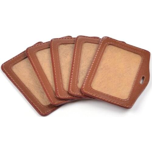 5pcs Brown Horizontal Style Faux Leather Business Id Credit Card Badge Holder