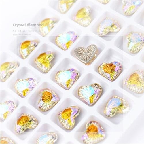 50pcs/Lot Heart/Circle/Rhombus Nail Art Ice Emboss Rhinestone bottom Radian Princess Irregular Crystal Glass Diamond Nail Decor