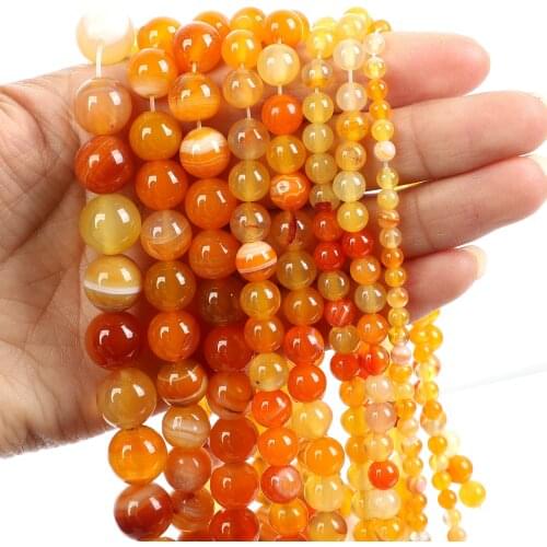 Natural Stone Beads Yellow Striped Agate Loose Beads for Jewelry Making Needlework DIY Bracelet Strand 4-12 MM