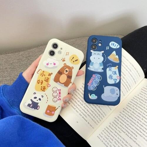 Cute Cartoon Animal Smile Phone Case For IPhone 12 11 Pro MAX 12 MINI XR XS MAX 7 8 Plus Liquid Soft Silicone Phone Back Cover
