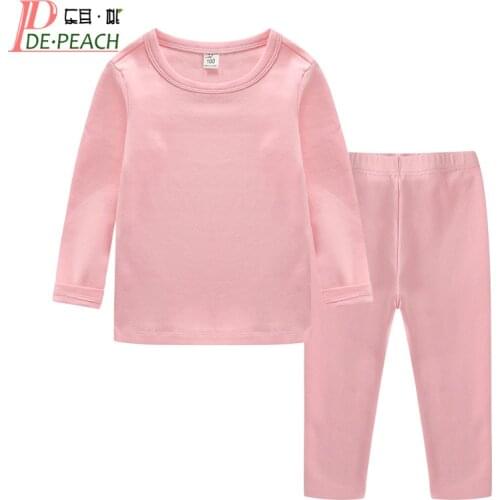 DE PEACH Autumn Children Thermal Underwear Sets For Girls Boys Baby Winter Clothes Suit Solid Color Cotton Warm Long Johns