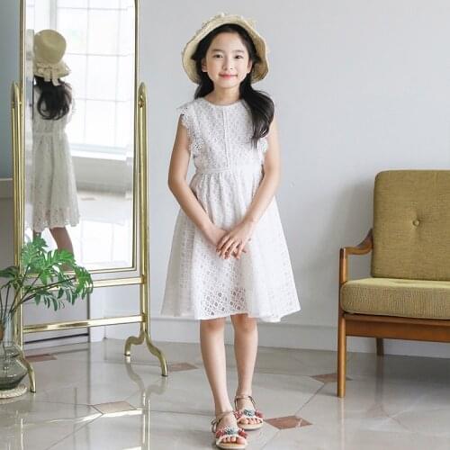 Kids Princess White Lace Dress for Girl 10 12 years Summer Sleeveless A-line Wedding Party Children Dress Teenage Girl Outfit