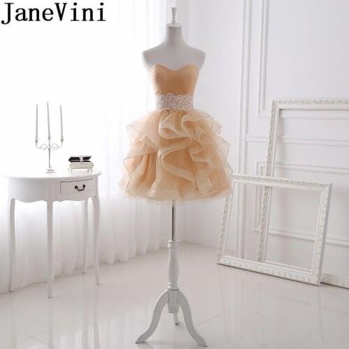 JaneVini Elegant Short Bridesmaid Dresses 2020 Beaded Lace Ruffles Tulle Womens Wedding Party Gown vestiti damigella bambina