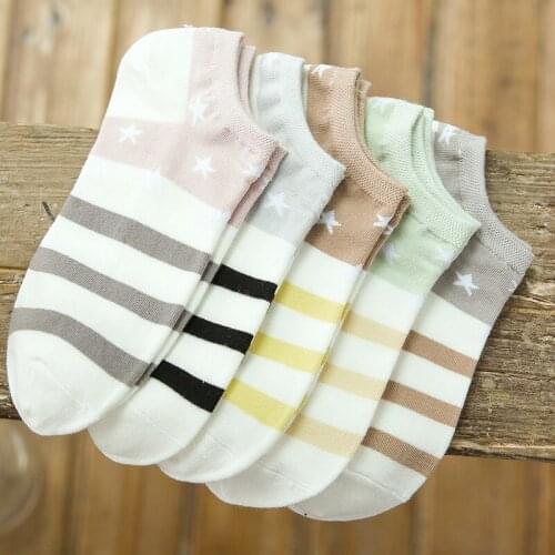 Cotton Boat Socks Woman Stars Stripe Socks ankle low female invisible color girl boy slipper casual hosiery 4pair=8pcs ws106