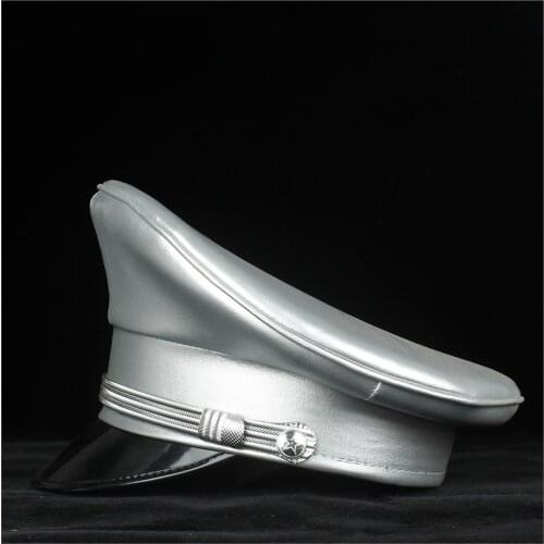 3 Big Size Germany Officer Visor Cap Army Hat Cortical Leather Military Hats Police Cap Cosplay Halloween Hat