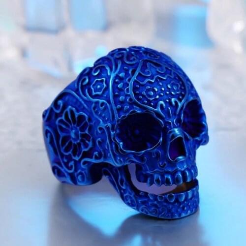 Rock Roll Style Biker Rings Drop Shipping Blue Vintage Flower Skull Rings For Men Women Party Band Jewelry