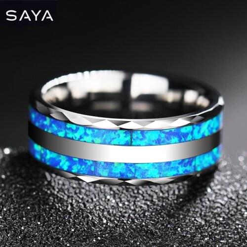 2021 Tungsten Ring for Wedding Inlay Two Pcs Synthetic Blue Opal 8mm Width for Women Men, Free Shipping, Engraving