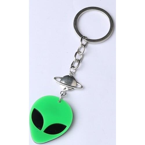 Laser Cut Acrylic Alien Head Key chain, Fluorescent Green Alien key ring // Space keyring // Kawaii // Pastel Goth // UFO