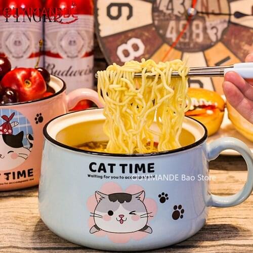 Creativity High capacity Spoon with lid ceramics Instant noodle bowl Young girl dorm room student office super large bowl