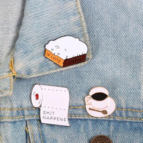 Cartoon Enamel Brooches Pins Cute Kitty Funny Roll Paper Coffee Gifts For Friend Icon Pin Hat Bag Badge Button Denim Lapel Pin