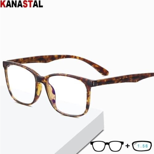 Men Anti-blue-ray Glasses TR90 Retro Square Frame Glasses Women Computer Hyperopia Myopia Reading Glasses 1.56 Lens TR2303