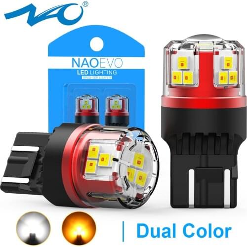 NAO Dual Color 1157 P21/5W LED Auto 12V 24V T20 7443 W21/5W BAY15D T25 3157 P27/7W DRL Car Tail Turn Signal Lamp White Amber
