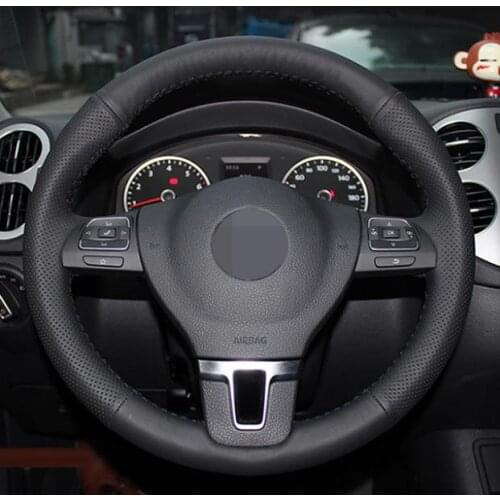 Sew-on genuine leather car steering wheel cover For Volkswagen VW Tiguan Passat B7 Passat CC Touran Jetta Mk6 car interior