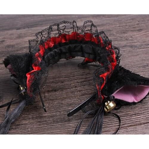 Japanese Girl Lace Bell Cat Ear Hoop Lolita Maid Headband Cute Headdress Bandana Anime Cosplay Lolita Hair Accessories