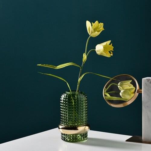 Embossed Glass Vase Vintage Pine Green Creative Hydroponic Vase Nordic Soft Decoration Ornaments Home Decoration