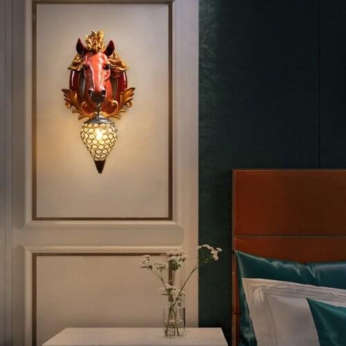 Luxury Art Resin Horse Head Led Wall Lamp Loft Living Room Background Wall Lighting Fixtures Bar Corridor Aisle Decor Wall Light