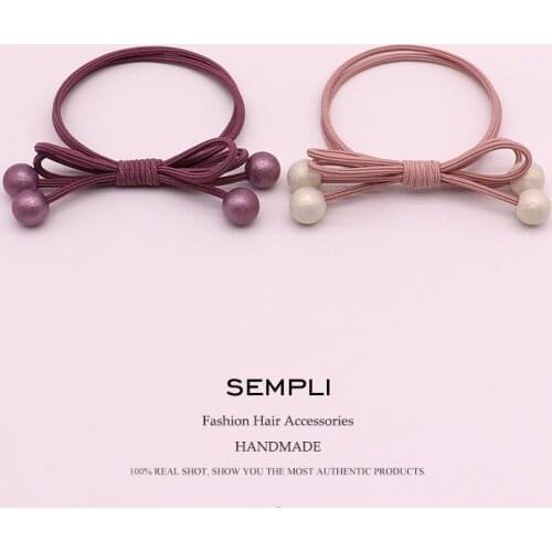 Sempli 2 Colors Classic Style Pearl Handmade Tether Girls Women Elastic Hair Bands Kids Rubber Bands Strong Pink Elastic