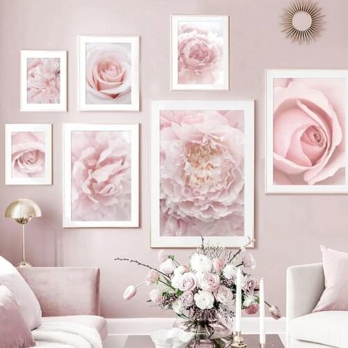 Light Pink Rose Dahlia Blooming Peony Peach Nordic Posters And Prints Wall Art Canvas Painting Pictures For Home Design Bedroom