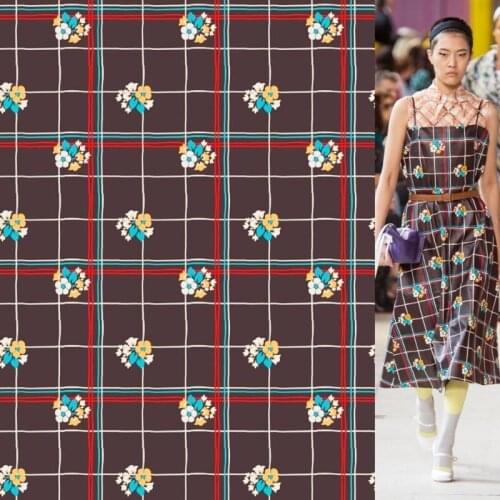European G brand new spring/summer custom printed fabric Plaid flower pattern fabric factory shop supports G logo customization