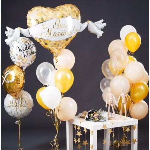 Just Married Love Dove Aluminum Foil Balloons Wedding Decoration Gold Skin Latex Helium Balloon Anniversary Party Love Ball Gift