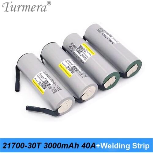 Turmera 21700 battery 3000mah 40A INR21700-30T Rechargeable Lithium Battery with Welding Strip to Screwdriver and E-bike Battery