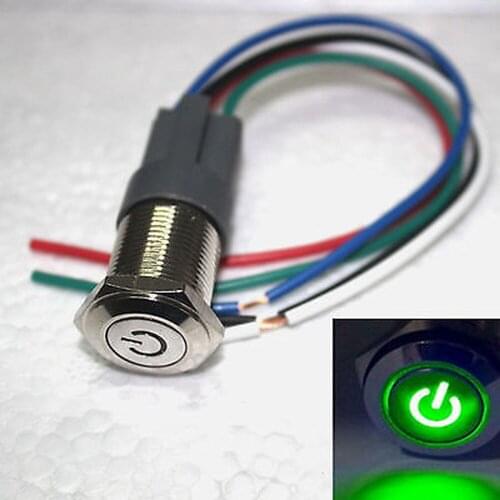 YOCOMYLY 16mm Green 12V power LED Latching On/Off car Push Button Switch & socket plug