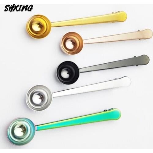 Seal Clip Coffee Powder Stainless Steel Creative Coffee Spoon Seal Clip Kitchen Multi-color Dual-use Accessories Cafe Decoration