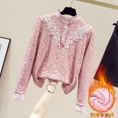 2021 Woman White Elegant Lace Hollow Out Blouse Female Spring Long Sleeve Shirts Mesh Tops Autumn Ladies Vintage Clothes H1233