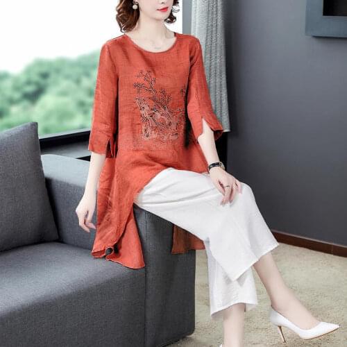 Women Shirt Blouse Loose Top Womens Summer Irregular Embroidery T-shirt Blusas Mujer De Moda