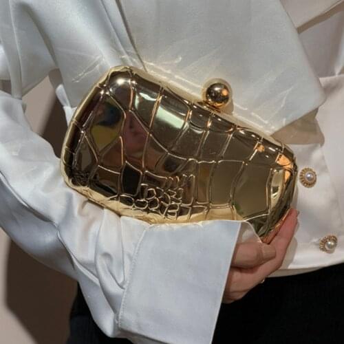 Fashion Handbags Women Metal Evening Bag Clutches Top Quality Hexagon Mini Party Black Purse Silver Bags Gold Box Clutch