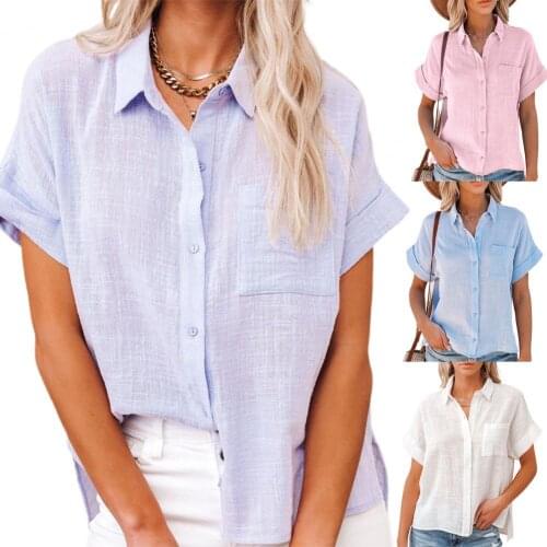 Women Top Solid Color Side Slit Summer Popular Thin Texture Loose Female Shirt for Holidays