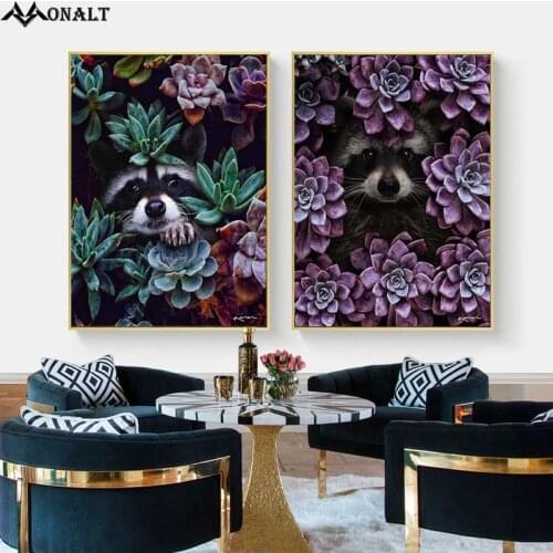 Canvas Painting abstract art Succulents and Raccoon Animal Posters Nordic Hoom Decor living room wall Modern art painting