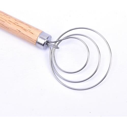 1pcs Stainless Steel Coil Egg Beater Wooden Handle Agitator Dough Whisk Gadget