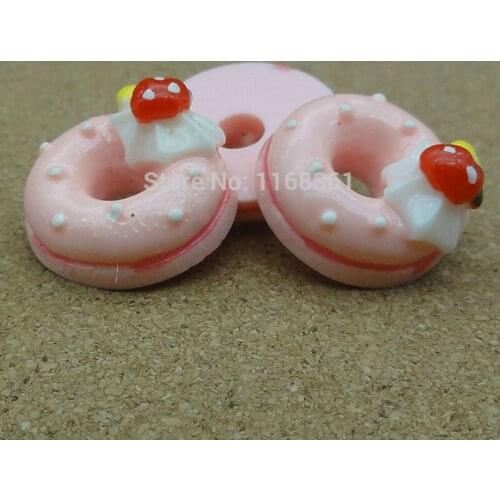 1pcs/lot resin flat back light pink strawberry ice Doughnut 18mm Cabochons Hair Bow Center Card Frame Making Craft DIY B107-8