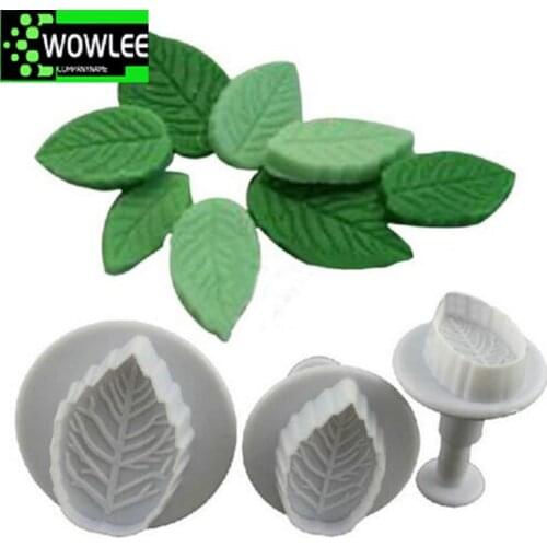 3Pcs/Set Cake Rose Leaf Plunger Fondant Decorating Sugar Craft Mold Cookie Biscuit Cutter Pastry Tools