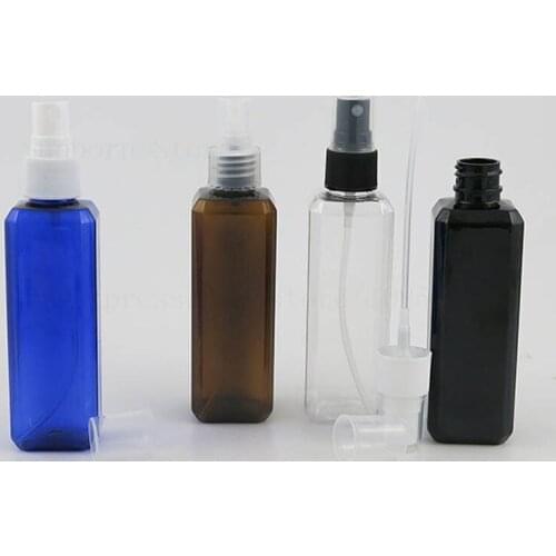 30 x 100ml Travel Empty Square Clear Blue Amber Black Bottle Plastic Perfume Liquid Water Mist Spray Bottles with Sprayer Lids