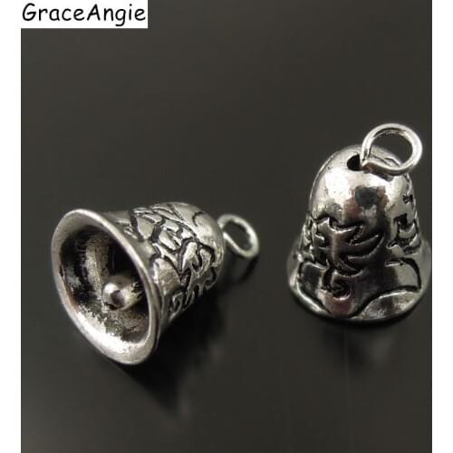 40PC Vintage Necklace Pendant Craft Silver Color Zinc Alloy Small Bell Not Ring Pendant Charms Fashion Jewelry Hot 7*7mm 38373