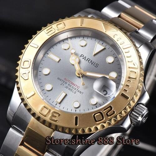 41mm Parnis gray dial Sapphire Ceramic 21 jewels miyota 8215 automatic mens watch