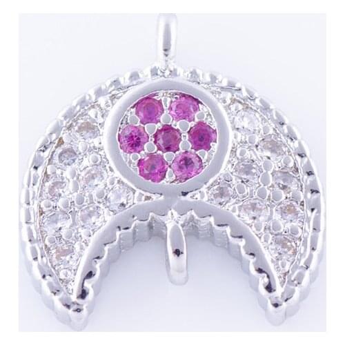 5pcs Shining Zircon Moon Charms For Bracelets & Necklace Wholesale Copper Micro Pave Charms Connectors Bijoux Berloques