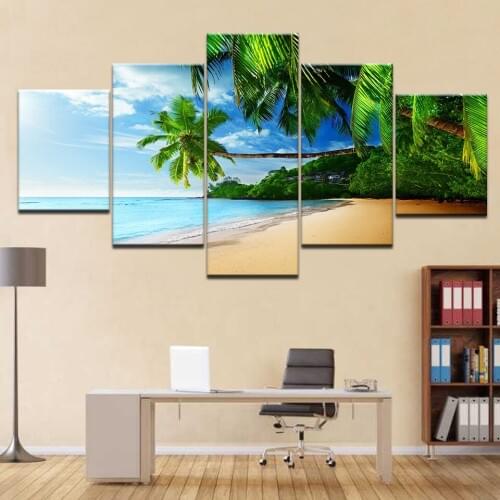 5 Pieces Frame sandy beach Palm HD picture print canvas Modern wall art Seascape photo painting home decorative