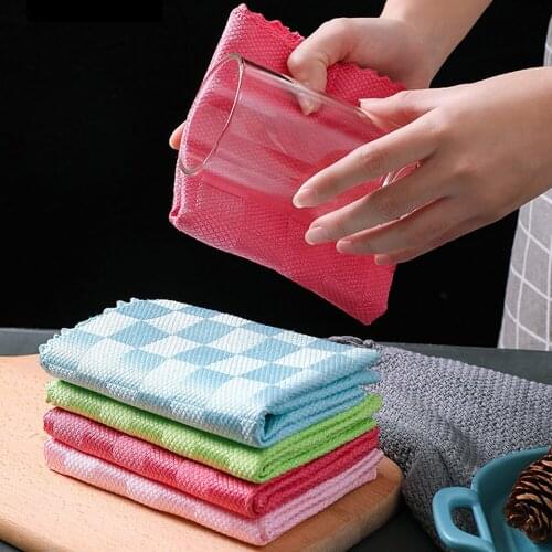 5pcs Kitchen Anti-grease Wiping Rags Cleaning Towel Absorbable Glass Kitchen Cleaning Cloth Wipes Window Car Towel Rag