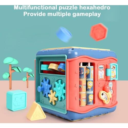6in1 Baby Multifunctional Musical Activity Play Cube Gear Geometric Blocks Sorting Box Number Clock Matching Cognition Case Toy
