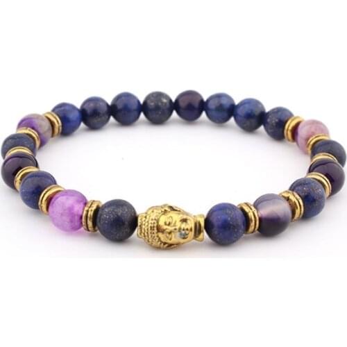 8mm Punk multicolor Agate Chakra Healing Reiki Buddha Yoga Bracelet elastic adjustable Volcanic Stone Bangles gg3d