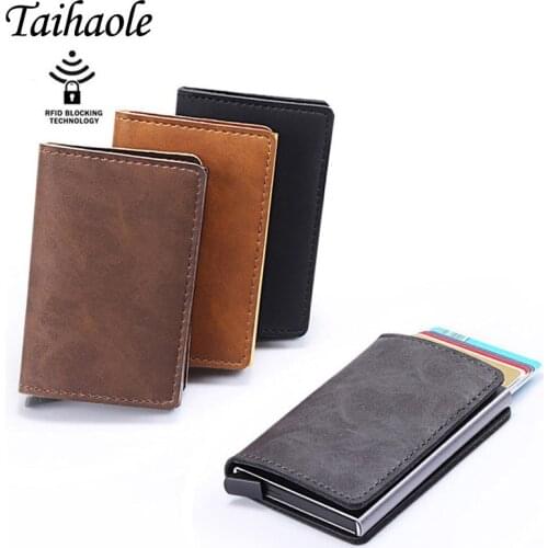 Antitheft Card Holder Men Vintage Credit Card Holder New Blocking Rfid Wallet PU Leather Unisex Security Aluminum Metal Purse